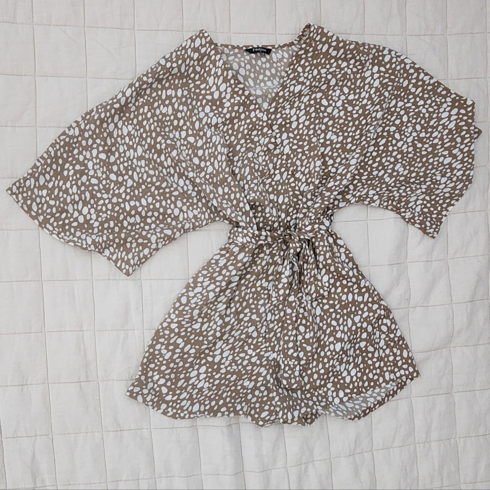 Brown and White Women's Romper